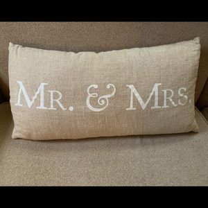 Mr. & Mrs. burlap throw pillow.